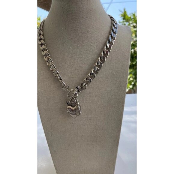 Juicy Couture Logo Heart J Charms Silver Tone Chain Link Toggle Necklace 17” - Picture 2 of 16